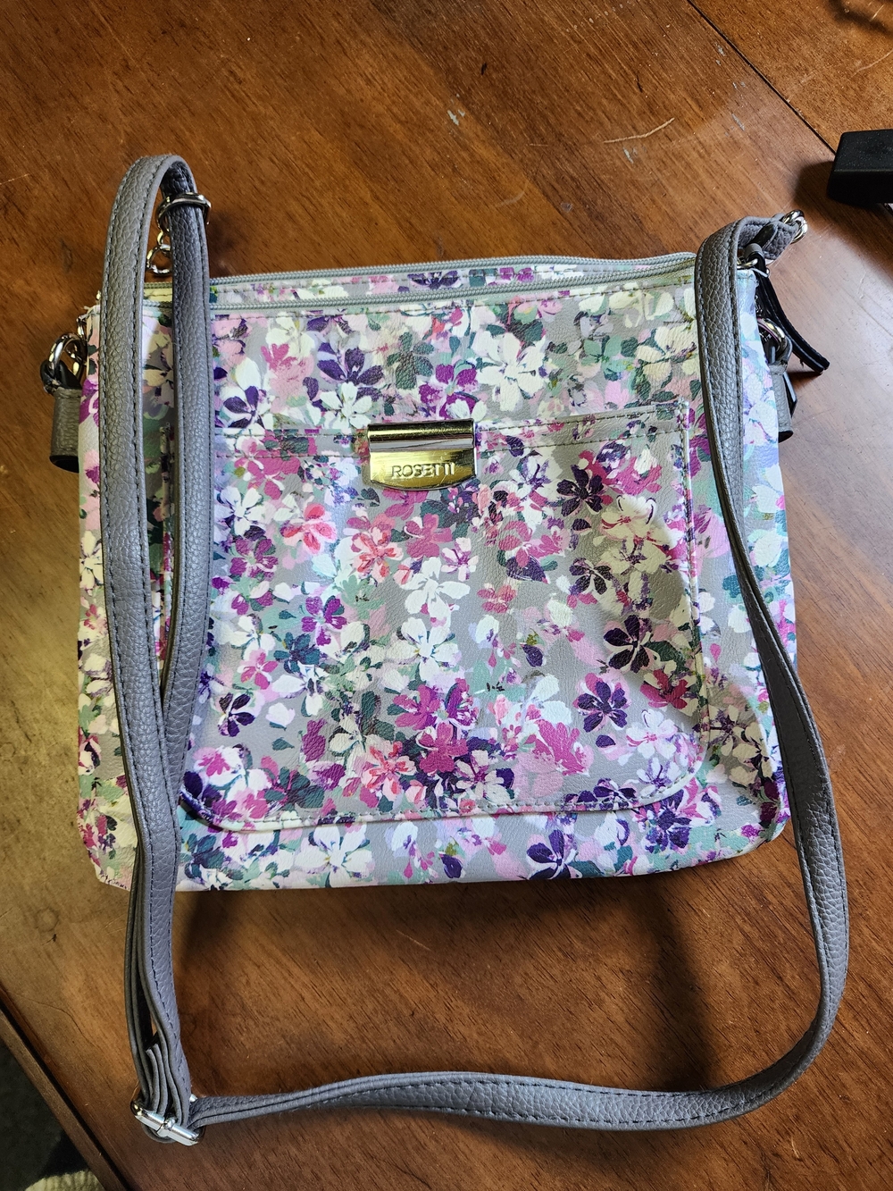 Rosetti Lavender Floral Crossbody with Gray Trim